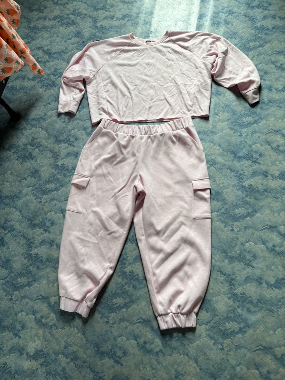 Express Light Pink Two-Piece Cropped Sweatshirt and Joggers Set